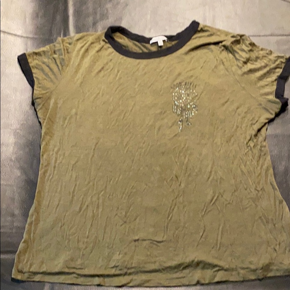 Army green t shirt with jeweled detail